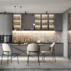 Harmaa moderni PVC -keittiökaapit